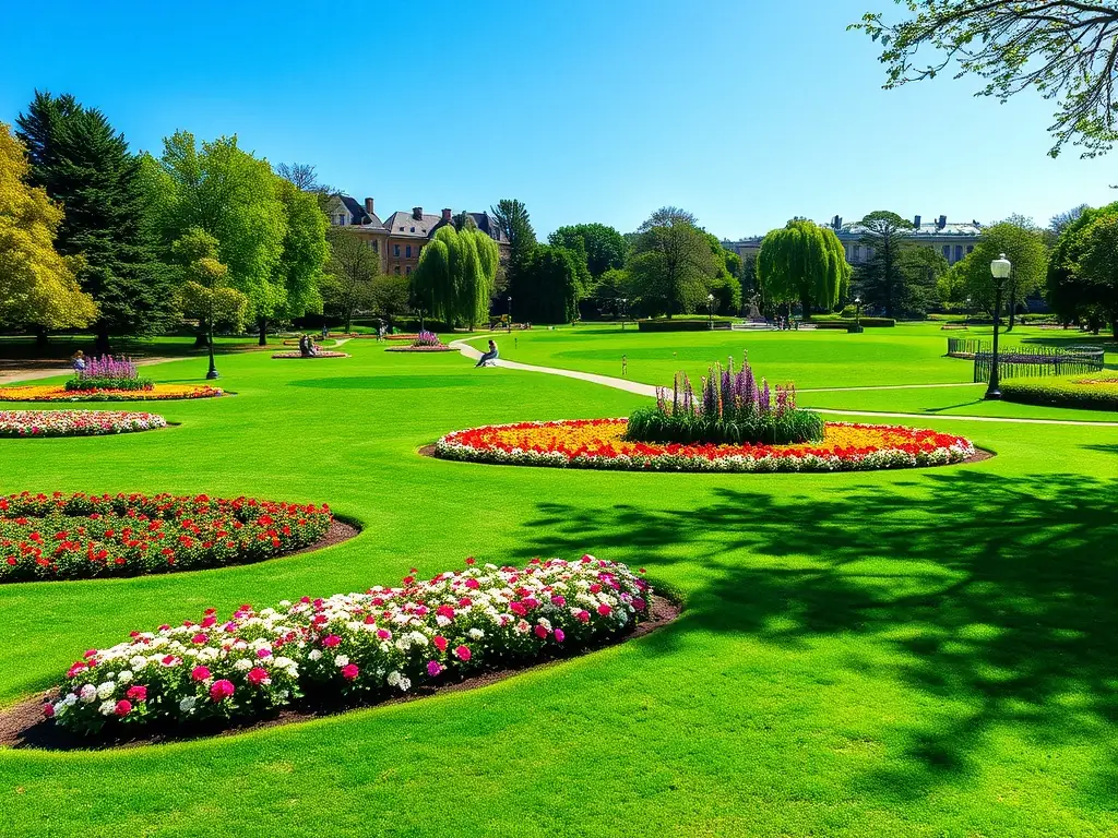 A photograph showcasing a completed municipal park project, highlighting the quality of landscaping and construction work.