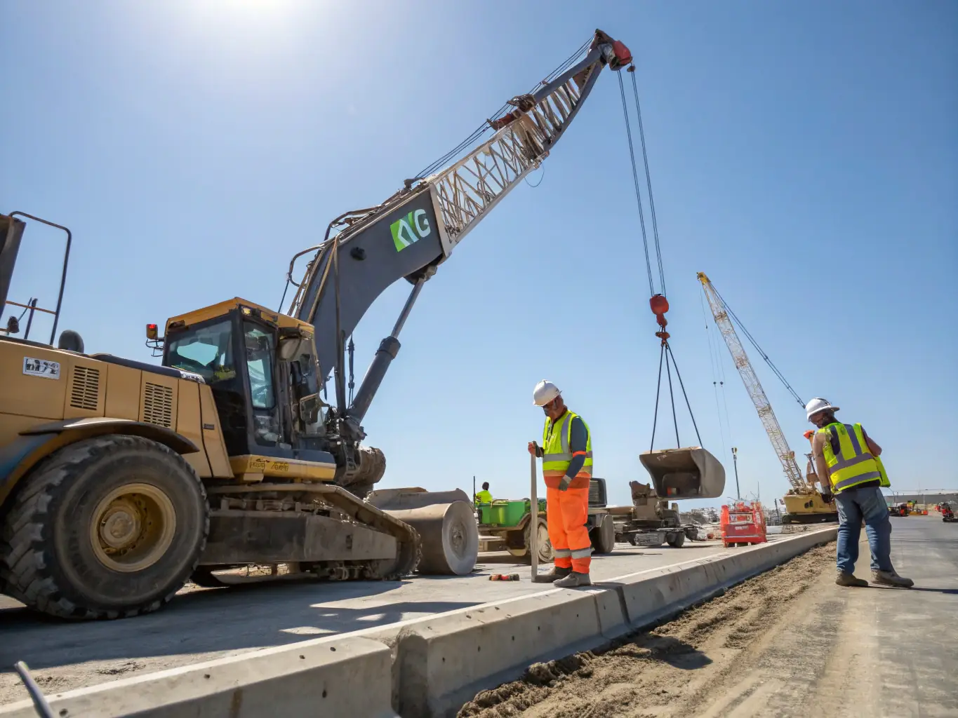 A picture of HK Landschaftspflege's team using modern landscaping equipment, showcasing their expertise and commitment to quality.