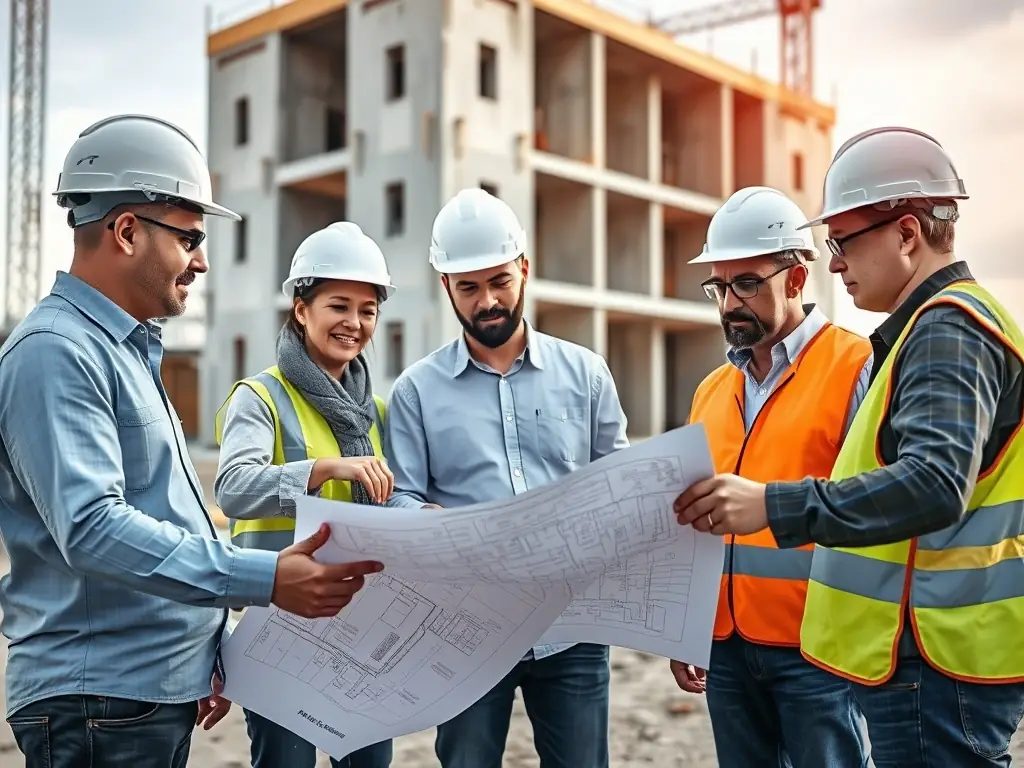 An image of HK Landschaftspflege's team reviewing project documentation, emphasizing their attention to detail and compliance.